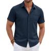 image:imageTACVASEN Mens Button Down Shirts Short Sleeve Textured Casual Summer Beach Shirt with PocketNavy