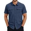 image:imageTACVASEN Mens Fishing Shirt with Pockets UPF50 Quick Dry Breathable Short Sleeve Button Down Sun Shirt for Work TacticalCharblue
