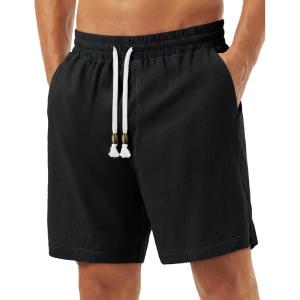 image:imageTACVASEN Men s Casual Shorts 7 Inch Cotton Elastic Waist Drawstring Lightweight Summer Beach Shorts with PocketsBlack