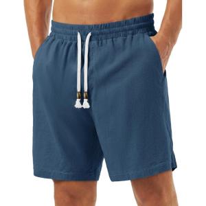 image:imageTACVASEN Men s Casual Shorts 7 Inch Cotton Elastic Waist Drawstring Lightweight Summer Beach Shorts with PocketsBluegray