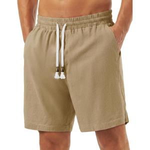image:imageTACVASEN Men s Casual Shorts 7 Inch Cotton Elastic Waist Drawstring Lightweight Summer Beach Shorts with PocketsKhaki