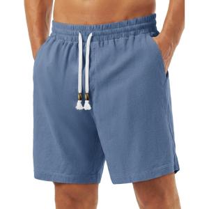 image:imageTACVASEN Men s Casual Shorts 7 Inch Cotton Elastic Waist Drawstring Lightweight Summer Beach Shorts with PocketsLightblue