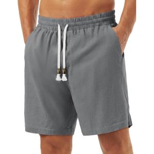 image:imageTACVASEN Men s Casual Shorts 7 Inch Cotton Elastic Waist Drawstring Lightweight Summer Beach Shorts with PocketsMgrey