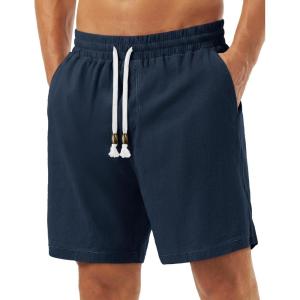 image:imageTACVASEN Men s Casual Shorts 7 Inch Cotton Elastic Waist Drawstring Lightweight Summer Beach Shorts with PocketsNavy