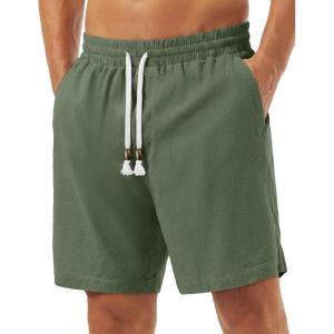 image:imageTACVASEN Men s Casual Shorts 7 Inch Cotton Elastic Waist Drawstring Lightweight Summer Beach Shorts with PocketsOlivegreen