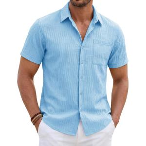 image:imageTACVASEN Mens Button Down Shirts Short Sleeve Textured Casual Summer Beach Shirt with PocketSky Blue