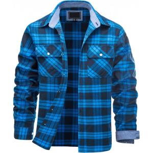 image:imageTACVASEN Mens Flannel Shirts Lightweight Cotton Button Down Long Sleeve Shirt Casual Plaid Pocket Shirts OutdoorBright Blue