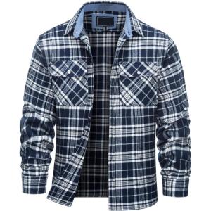 image:imageTACVASEN Mens Flannel Shirts Lightweight Cotton Button Down Long Sleeve Shirt Casual Plaid Pocket Shirts OutdoorNavy