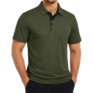 image:imageTACVASEN Mens Golf Shirts Dry Fit Polo Short Sleeve Moisture Wicking Performance Collared Shirt for Work Casual AthleticArmygreen