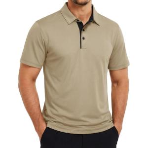 image:imageTACVASEN Mens Golf Shirts Dry Fit Polo Short Sleeve Moisture Wicking Performance Collared Shirt for Work Casual AthleticKhaki