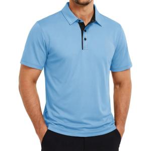 image:imageTACVASEN Mens Golf Shirts Dry Fit Polo Short Sleeve Moisture Wicking Performance Collared Shirt for Work Casual AthleticSkyblue