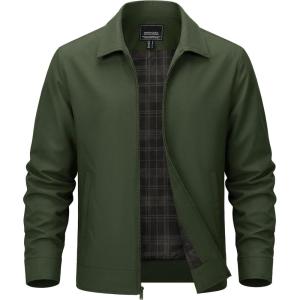 image:imageTACVASEN Mens Lightweight Jackets Full Zip Laydown Collar Windbreaker Jacket Casual Golf Light Coat with PocketsArmy Green