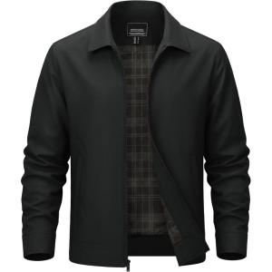 image:imageTACVASEN Mens Lightweight Jackets Full Zip Laydown Collar Windbreaker Jacket Casual Golf Light Coat with PocketsBlack
