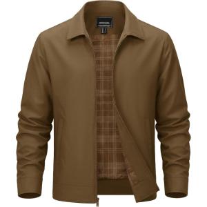 image:imageTACVASEN Mens Lightweight Jackets Full Zip Laydown Collar Windbreaker Jacket Casual Golf Light Coat with PocketsBrown