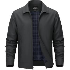 image:imageTACVASEN Mens Lightweight Jackets Full Zip Laydown Collar Windbreaker Jacket Casual Golf Light Coat with PocketsDark Grey