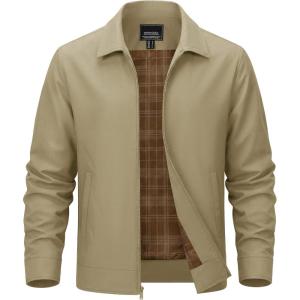 image:imageTACVASEN Mens Lightweight Jackets Full Zip Laydown Collar Windbreaker Jacket Casual Golf Light Coat with PocketsKhaki