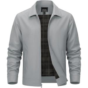 image:imageTACVASEN Mens Lightweight Jackets Full Zip Laydown Collar Windbreaker Jacket Casual Golf Light Coat with PocketsLight Grey