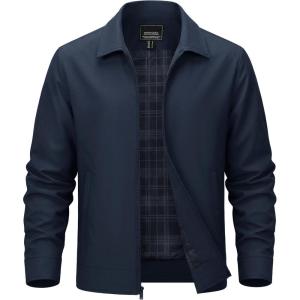 image:imageTACVASEN Mens Lightweight Jackets Full Zip Laydown Collar Windbreaker Jacket Casual Golf Light Coat with PocketsNavy