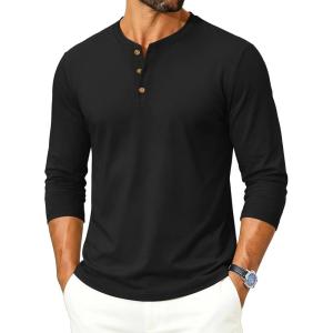 image:imageTACVASEN Mens Long Sleeve Henley Shirts 3Button Moisture Wicking Tee Solid Color Soft Basic Casual Tshirt01 Black