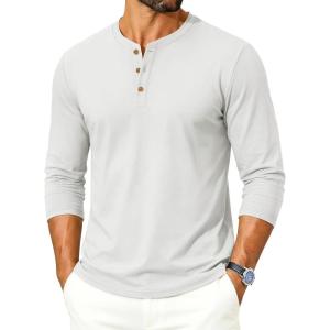 image:imageTACVASEN Mens Long Sleeve Henley Shirts 3Button Moisture Wicking Tee Solid Color Soft Basic Casual Tshirt02 White