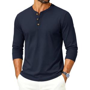 image:imageTACVASEN Mens Long Sleeve Henley Shirts 3Button Moisture Wicking Tee Solid Color Soft Basic Casual Tshirt03 Navy