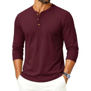 image:imageTACVASEN Mens Long Sleeve Henley Shirts 3Button Moisture Wicking Tee Solid Color Soft Basic Casual Tshirt04 Wine Red