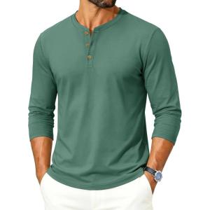 image:imageTACVASEN Mens Long Sleeve Henley Shirts 3Button Moisture Wicking Tee Solid Color Soft Basic Casual Tshirt05 Grey Green