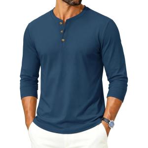 image:imageTACVASEN Mens Long Sleeve Henley Shirts 3Button Moisture Wicking Tee Solid Color Soft Basic Casual Tshirt06 Denim Blue