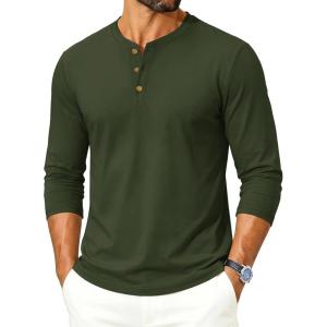 image:imageTACVASEN Mens Long Sleeve Henley Shirts 3Button Moisture Wicking Tee Solid Color Soft Basic Casual Tshirt07 Army Green
