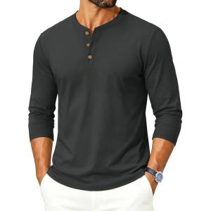 image:imageTACVASEN Mens Long Sleeve Henley Shirts 3Button Moisture Wicking Tee Solid Color Soft Basic Casual Tshirt08 Dark Grey