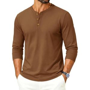 image:imageTACVASEN Mens Long Sleeve Henley Shirts 3Button Moisture Wicking Tee Solid Color Soft Basic Casual Tshirt10 Mud Brown