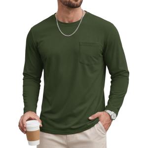 image:imageTACVASEN Mens Long Sleeve TShirts Casual Crewneck Pocket Tshirt Moisture Wicking Soft Plain Basic Classic Pullover TeeArmy Green