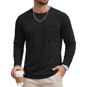 image:imageTACVASEN Mens Long Sleeve TShirts Casual Crewneck Pocket Tshirt Moisture Wicking Soft Plain Basic Classic Pullover TeeBlack