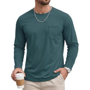 image:imageTACVASEN Mens Long Sleeve TShirts Casual Crewneck Pocket Tshirt Moisture Wicking Soft Plain Basic Classic Pullover TeeDark Teal
