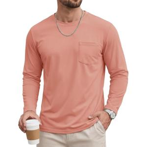 image:imageTACVASEN Mens Long Sleeve TShirts Casual Crewneck Pocket Tshirt Moisture Wicking Soft Plain Basic Classic Pullover TeeGray Pink