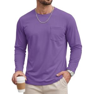 image:imageTACVASEN Mens Long Sleeve TShirts Casual Crewneck Pocket Tshirt Moisture Wicking Soft Plain Basic Classic Pullover TeeLight Purple