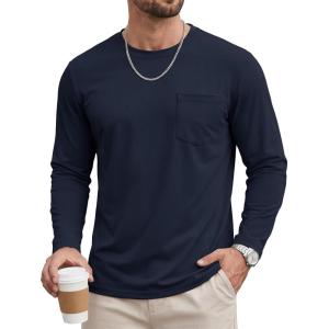 image:imageTACVASEN Mens Long Sleeve TShirts Casual Crewneck Pocket Tshirt Moisture Wicking Soft Plain Basic Classic Pullover TeeNavy