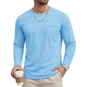 image:imageTACVASEN Mens Long Sleeve TShirts Casual Crewneck Pocket Tshirt Moisture Wicking Soft Plain Basic Classic Pullover TeeSky Blue