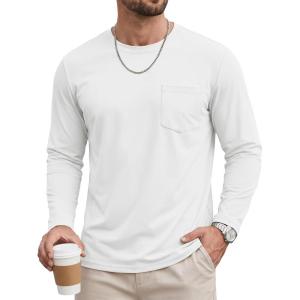 image:imageTACVASEN Mens Long Sleeve TShirts Casual Crewneck Pocket Tshirt Moisture Wicking Soft Plain Basic Classic Pullover TeeWhite