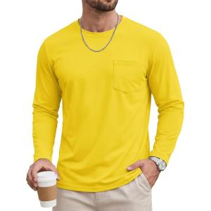 image:imageTACVASEN Mens Long Sleeve TShirts Casual Crewneck Pocket Tshirt Moisture Wicking Soft Plain Basic Classic Pullover TeeYellow