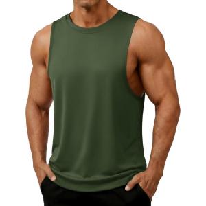 image:imageTACVASEN Mens Muscle Tank Tops Dry Fit Workout Shirts Gym Sleeveless Shirts Bodybuilding Athletic Training RunningArmy Green