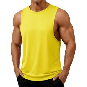 image:imageTACVASEN Mens Muscle Tank Tops Dry Fit Workout Shirts Gym Sleeveless Shirts Bodybuilding Athletic Training RunningYellow