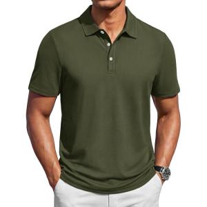 image:imageTACVASEN Mens Polo Shirts Short Sleeve 3 Buttons Casual Polo Cotton Pique TShirts Moisture Wicking Golf ShirtsArmygreen