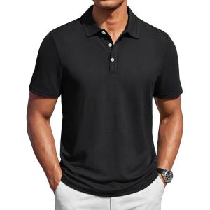 image:imageTACVASEN Mens Polo Shirts Short Sleeve 3 Buttons Casual Polo Cotton Pique TShirts Moisture Wicking Golf ShirtsBlack