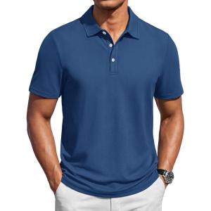 image:imageTACVASEN Mens Polo Shirts Short Sleeve 3 Buttons Casual Polo Cotton Pique TShirts Moisture Wicking Golf ShirtsBluegray