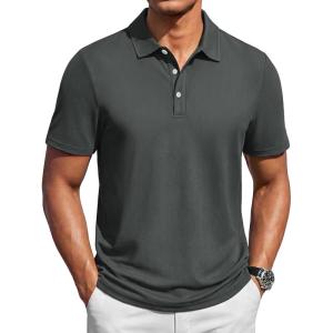 image:imageTACVASEN Mens Polo Shirts Short Sleeve 3 Buttons Casual Polo Cotton Pique TShirts Moisture Wicking Golf ShirtsDgrey