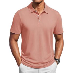 image:imageTACVASEN Mens Polo Shirts Short Sleeve 3 Buttons Casual Polo Cotton Pique TShirts Moisture Wicking Golf ShirtsGraypink