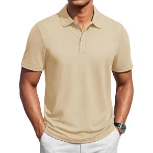 image:imageTACVASEN Mens Polo Shirts Short Sleeve 3 Buttons Casual Polo Cotton Pique TShirts Moisture Wicking Golf ShirtsLapricot