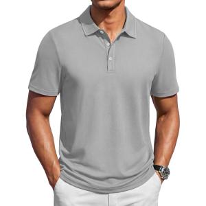 image:imageTACVASEN Mens Polo Shirts Short Sleeve 3 Buttons Casual Polo Cotton Pique TShirts Moisture Wicking Golf ShirtsLightgrey