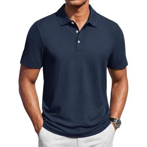 image:imageTACVASEN Mens Polo Shirts Short Sleeve 3 Buttons Casual Polo Cotton Pique TShirts Moisture Wicking Golf ShirtsNavy